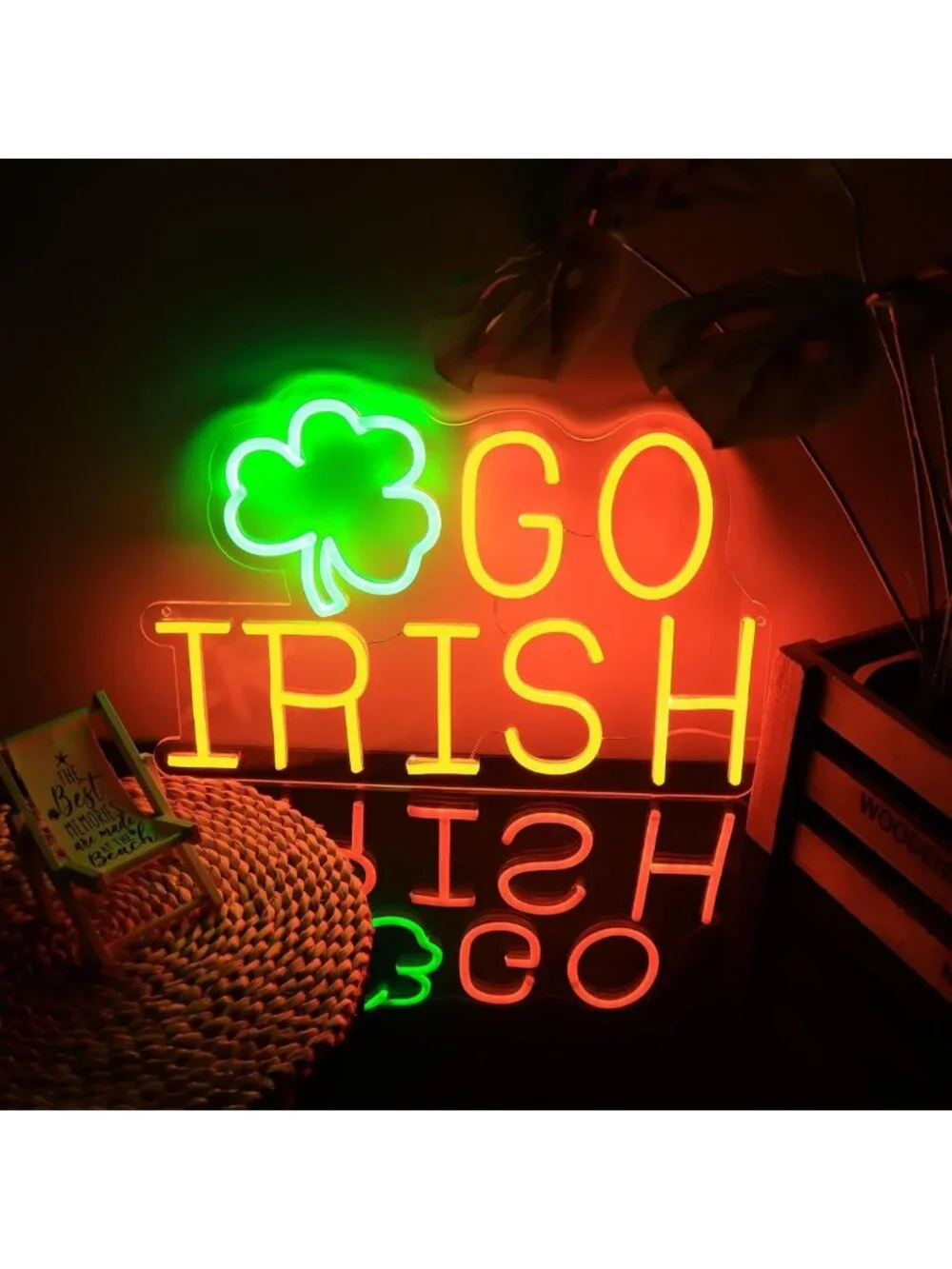 Neon Shamrock Sign - Green & Orange IRISH Wall Light Decor for St. Patrick's Day